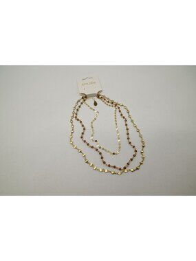 NWT Dylan Jewelry Trinity Necklace Triple Strand Gold Tone Beaded Layered Chain